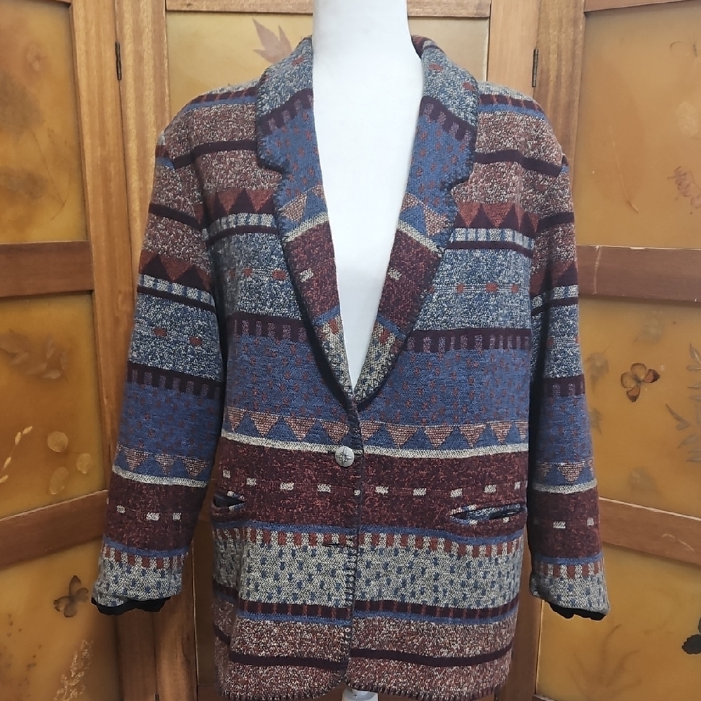 Pendleton Blue and Brown Patterned Blazer - image 15